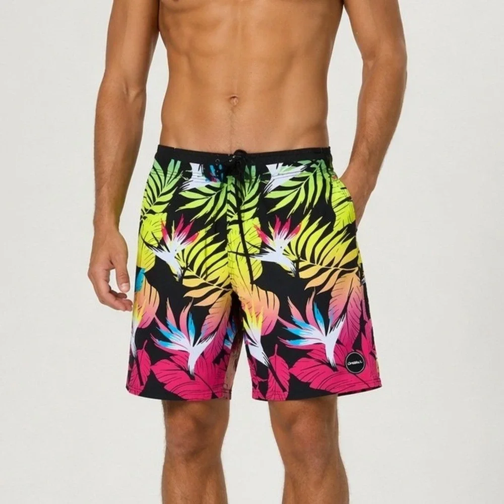O'Neill Board Shorts Tropical Bird of Paradise Floral‎ Neon Surf Swimwear 31